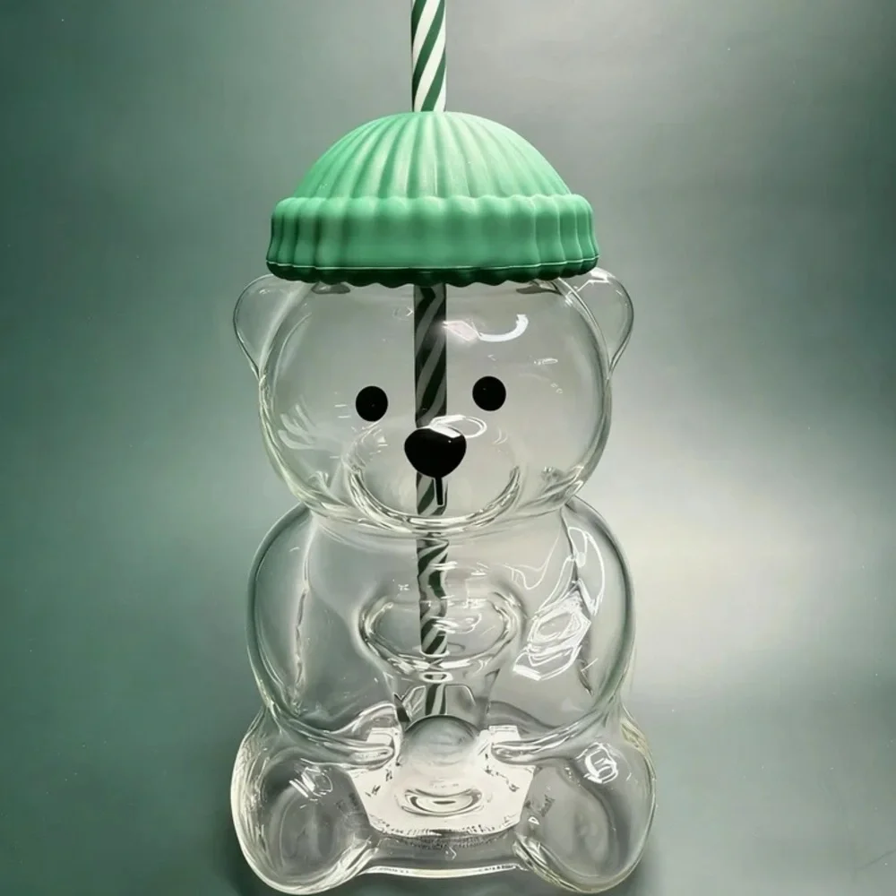 Green Bear Shaped Party Cup with Straw
